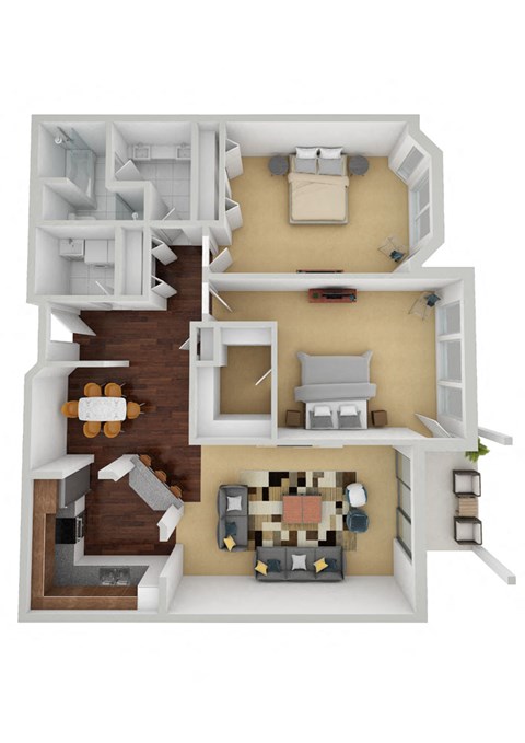 Floor plan for 2 beds, 1 bath
